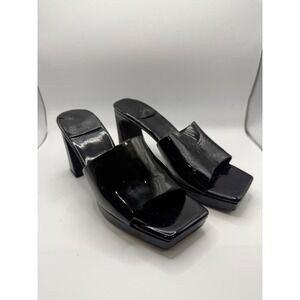 Jeffrey Campbell Black Patent Leather Platform Mules Square Toe Block Heel 7.5